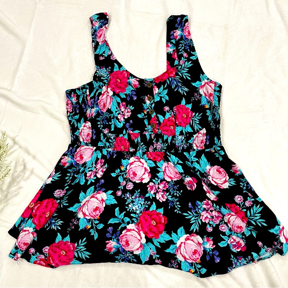 Torrid Floral Smocked Waist Peplum Tank